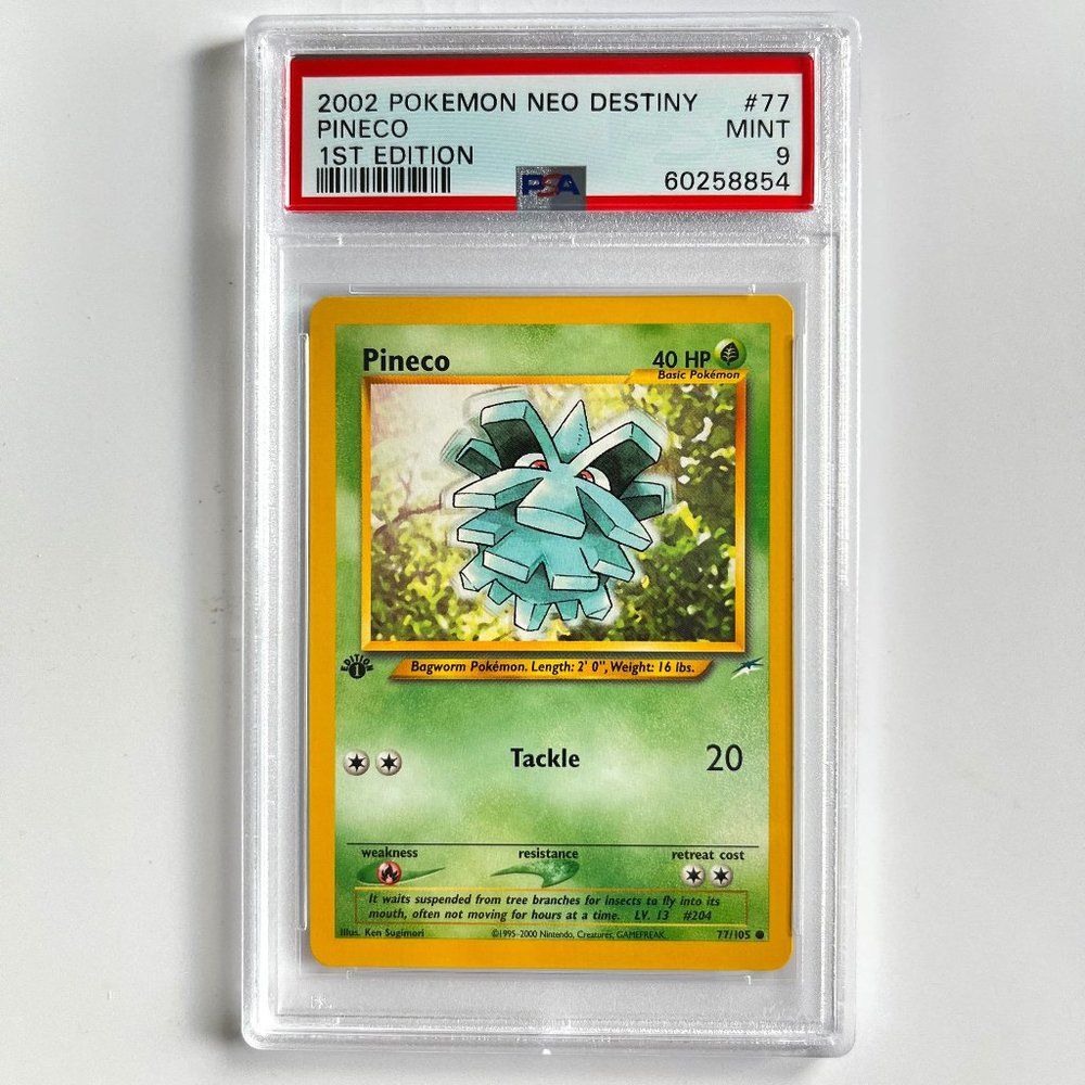 PSA 9 Pineco Mint 77/105  Neo Destiny 1st Edition 2002 Pokémon 60258854